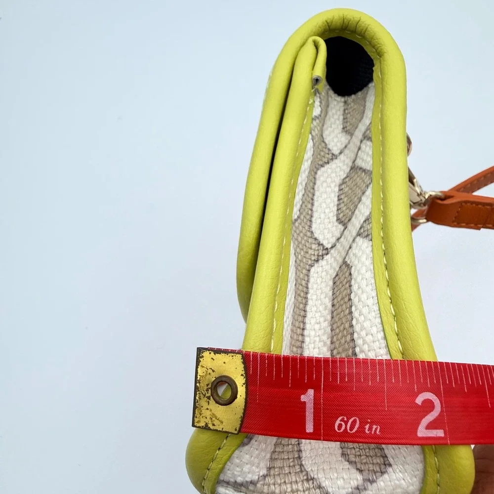 Spartina 449 Orange Leather Linen Geometric Crossbody Bag Lime Green Trim Gold